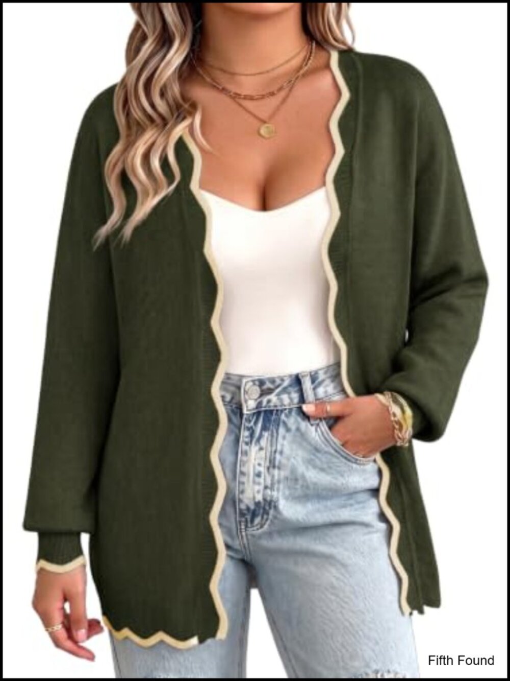 Plus Size Long Sleeve V Neck Open Front Cardigan Ribbed Wave Edge